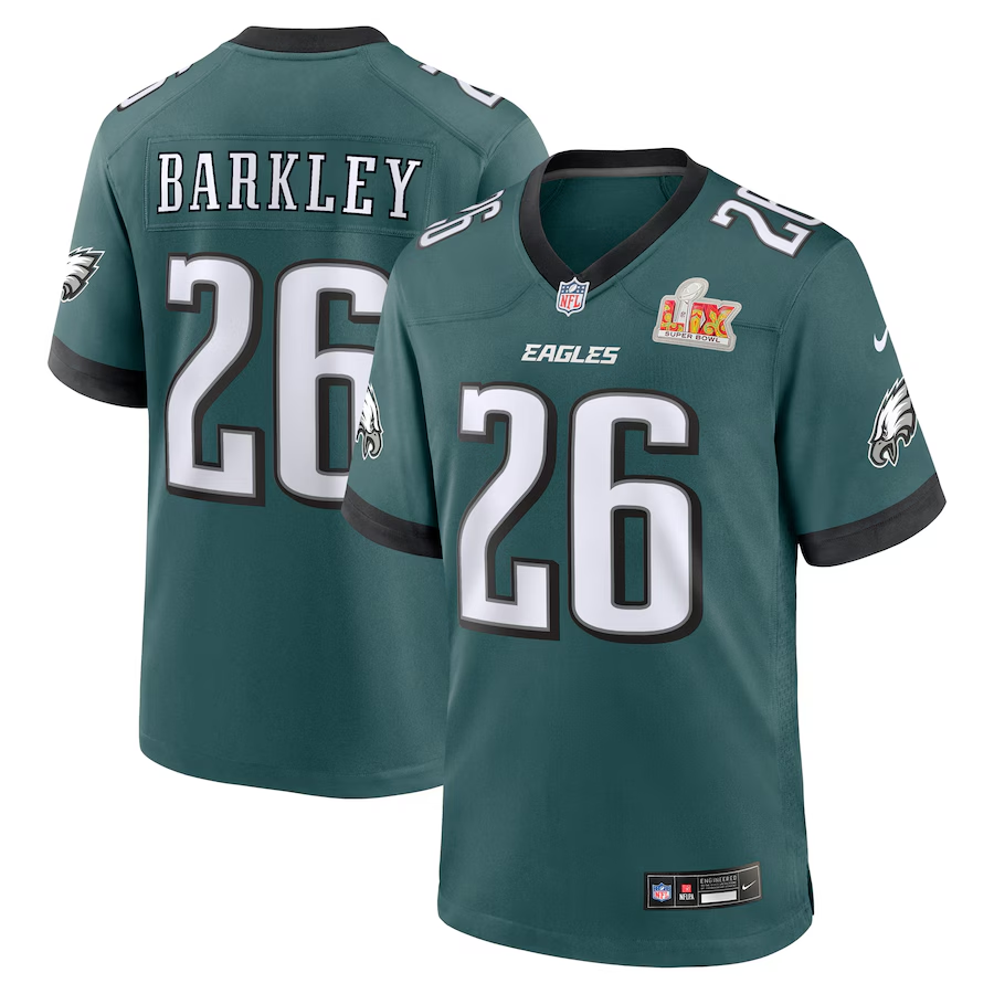 Men's Philadelphia Eagles Saquon Barkley #26 Midnight Green Super Bowl LIX Jersey